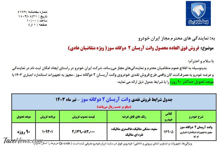 فروش فوق‌العاده ایران خودرو